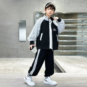 Boys Black Embroidered Sweatshirt With Jogger Sets Sets