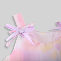 Girls Lilac Floral Print Bow A-Line High-Low Dress Casual Dresses