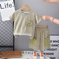 Boys Green Typographic Printed T-Shirt With Contrast Pockets Shorts Set 2 pc. Sets Green 2-3 Y