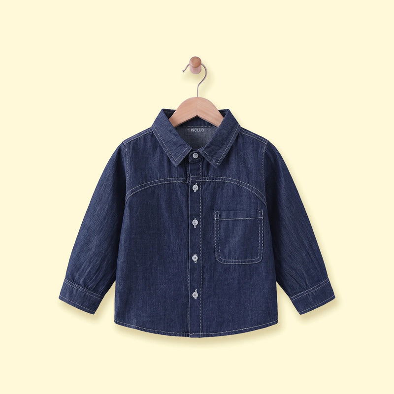 Boys Dark Blue Long Sleeve Denim Shirt Shirts Dark Blue 1-2 Y