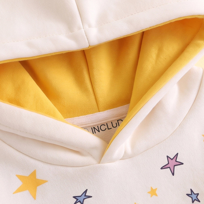 Girls Yellow Star Print Typographic Sweatshirt & Pants Sets Sets