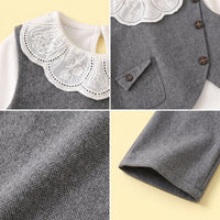 Girls Grey Textured Vest & Pants With Eyelet Collar Top Sets Sets
