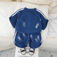 Boys Blue Shoulder Striped Raglan Sleeves T-Shirt With Shorts Set 2 pc. Sets