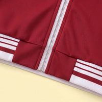 Boys Red Typographic Printed Front Open Jacket With T-Shirt & Joggers Set Sets