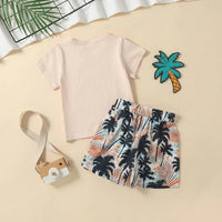 Boys Beige Short Sleeve T-Shirt With Tropical Print Shorts Sets 2 pc. Sets