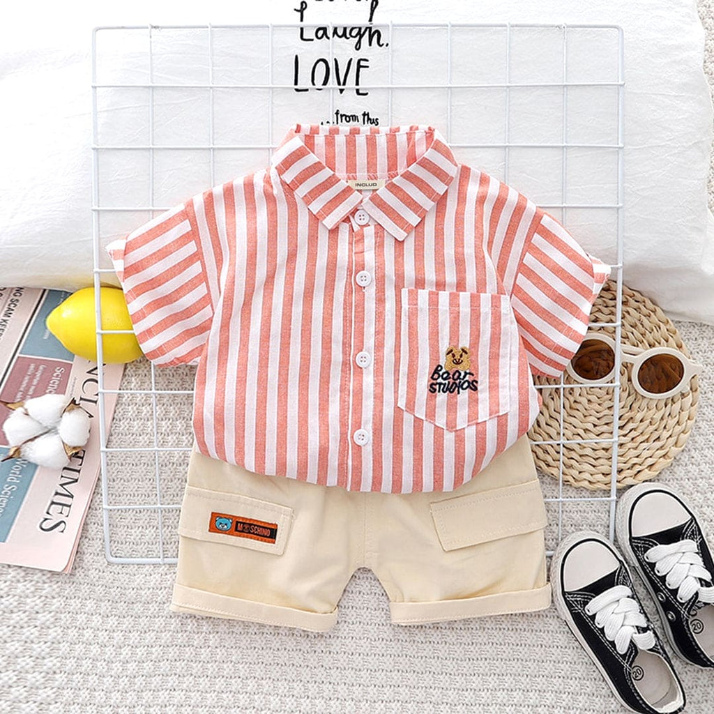 Boys Pink Striped Shirt With Shorts Set Sets Pink 1-2 Y 