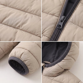Boys Beige Hooded Zip-up Puffer Jacket Coats & Jackets