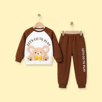 Boys Brown Typography Print Sweatshirt With Pants Sets 2 pc. Sets Brown 1-2 Y