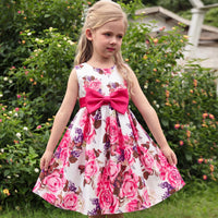 Girls Pink Floral Printed Sleeveless Fit & Flare Dress With Bow Detail Casual Dresses Pink 2-3 Y