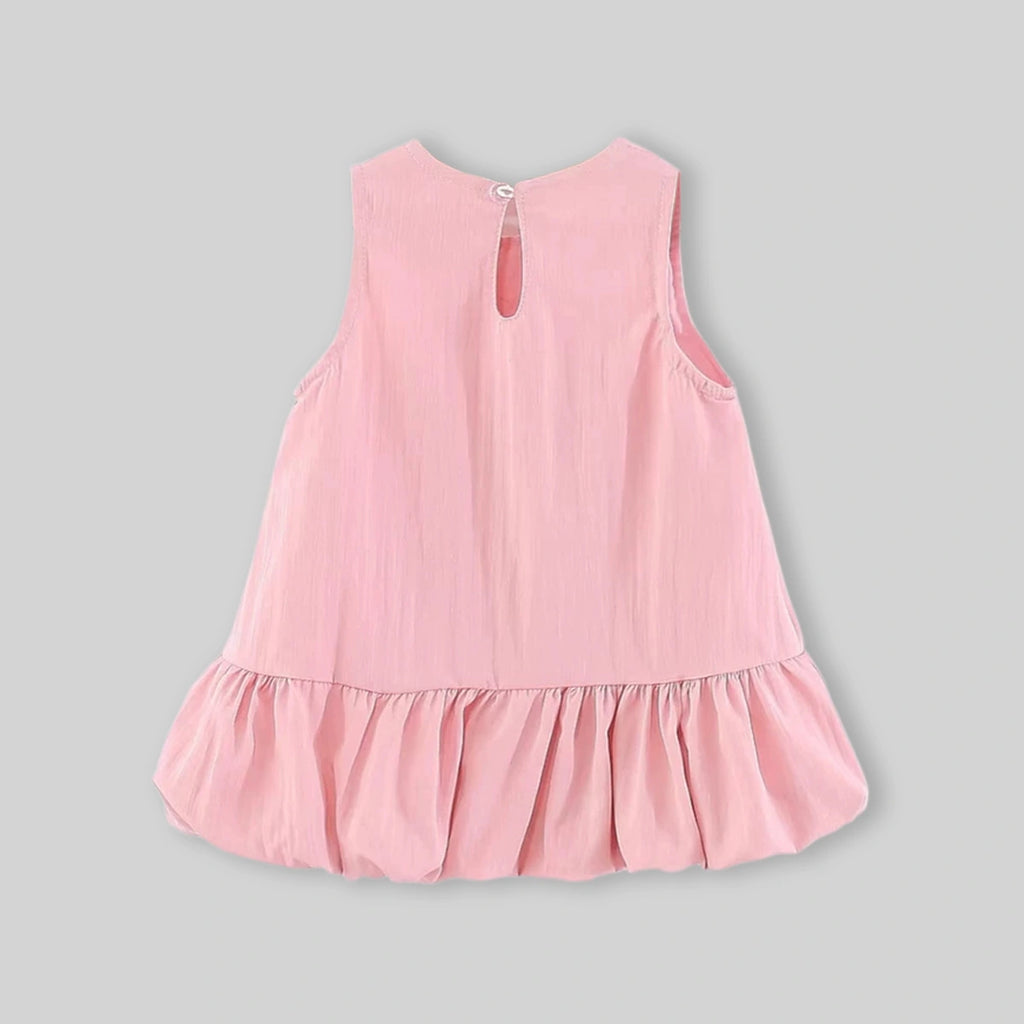 Girls Pink Sleeveless Ruffle Hem A-Line Dress With Bow Details Casual Dresses