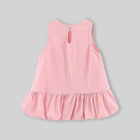 Girls Pink Sleeveless Ruffle Hem A-Line Dress With Bow Details Casual Dresses