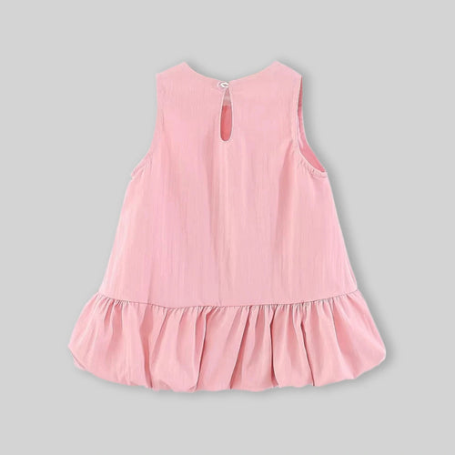 Girls Pink Sleeveless Ruffle Hem A-Line Dress With Bow Details Casual Dresses