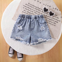 Girls Light Blue Distressed Denim Shorts Shorts Light Blue 3-4 Y