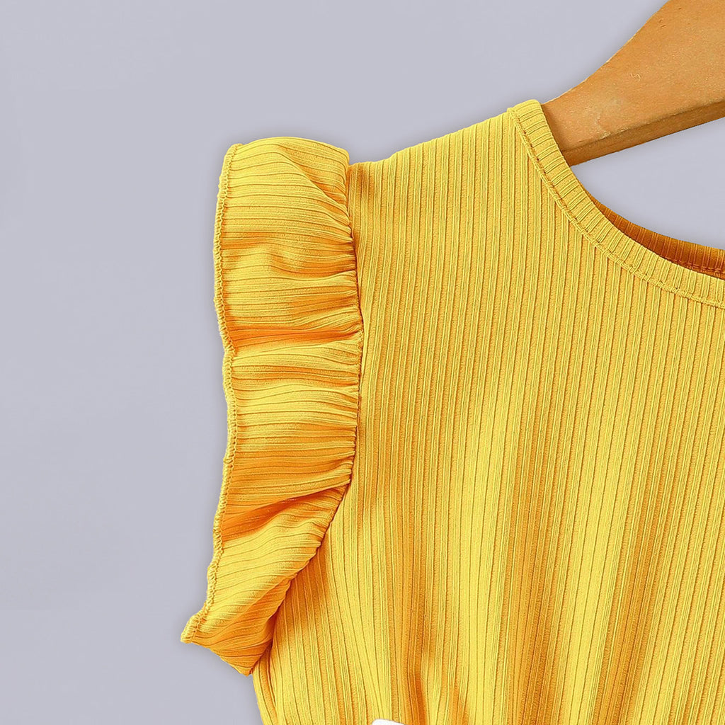 Girls Yellow Floral Print Fit & Flare Dress With Belt Casual Dresses