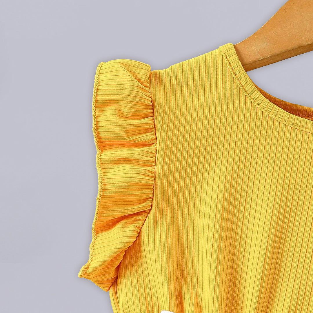 Girls Yellow Floral Print Fit & Flare Dress With Belt Casual Dresses