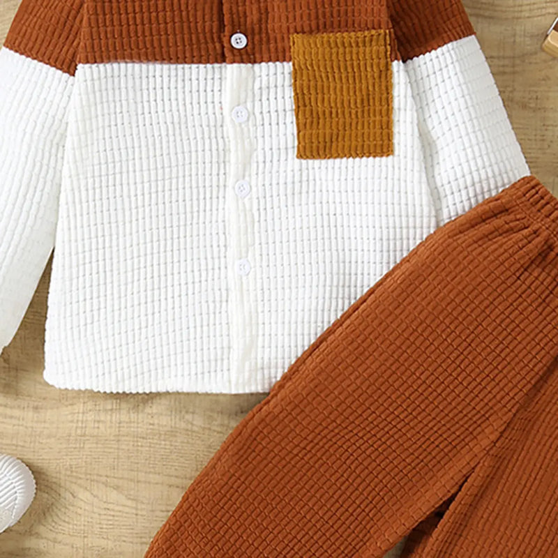 Boys Brown Corduroy Shirt With Pant Sets Sets