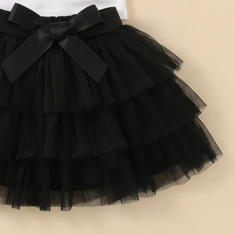 Girls White Short Sleeve Bow Applique Top With Skirt Sets 2 pc. Sets