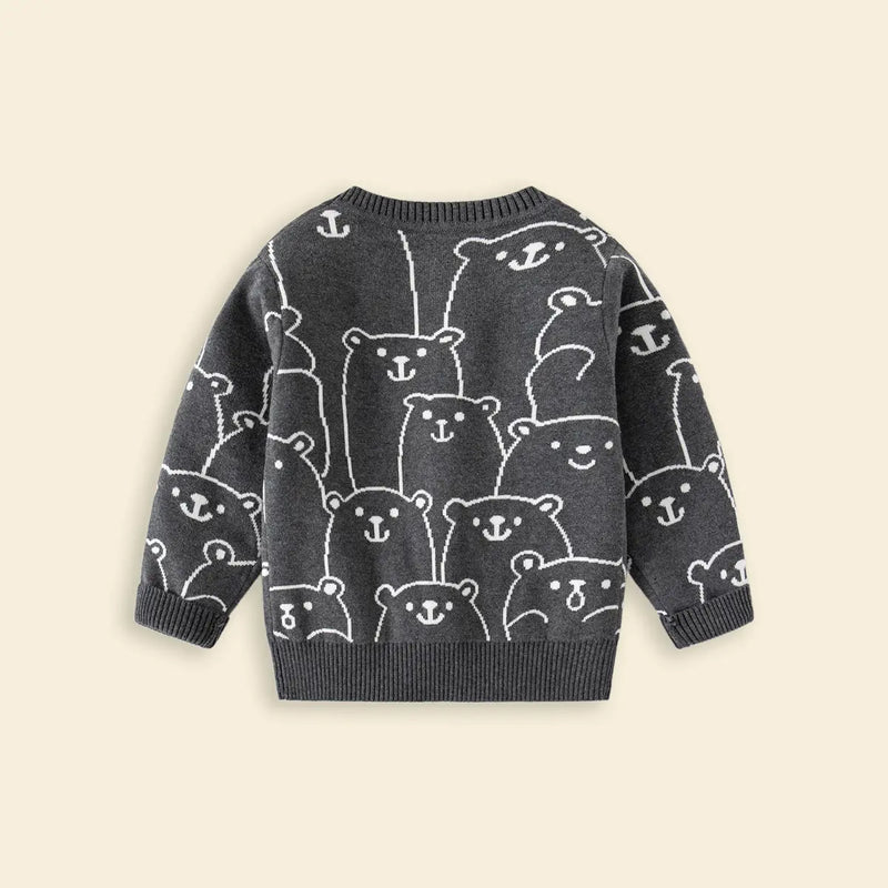 Boys Dark Grey Self-Design Button Down Cardigan Sweaters & Cardigans