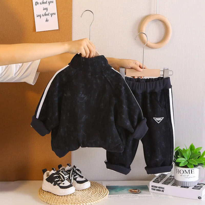 Boys Black Side Stipes Zip-up Jacket With Jogger Co-ord Sets Sets