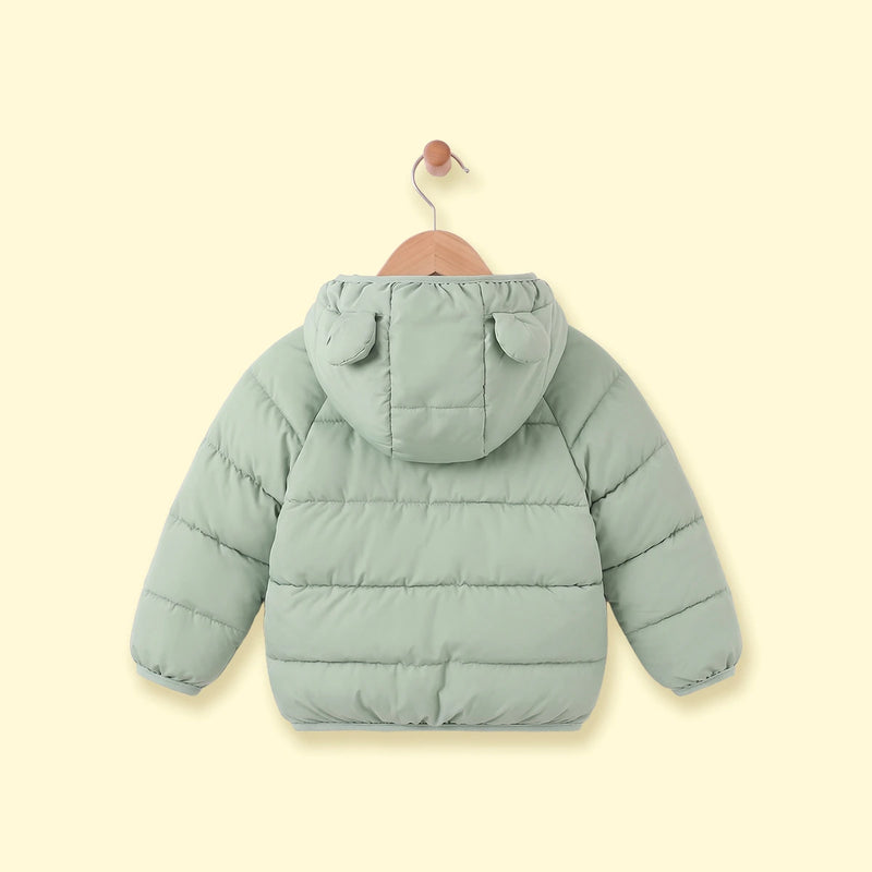 Boys Sage Green Bear Ear On Hood Quilted Zip-up Jacket Coats & Jackets