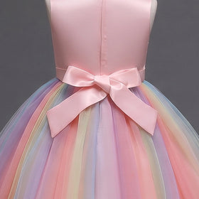 Girls Light Pink Sequin Embellished Fit & Flare Party Wear Dress With Flower Applique Party Dresses