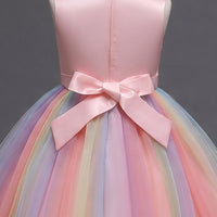 Girls Light Pink Sequin Embellished Fit & Flare Party Wear Dress With Flower Applique Party Dresses