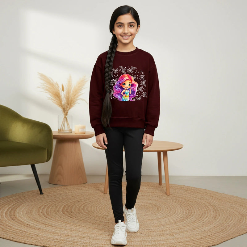 Girls Maroon Graphics Regular Sweatshirt Sweatshirts & Hoodies Maroon 1-2 Y