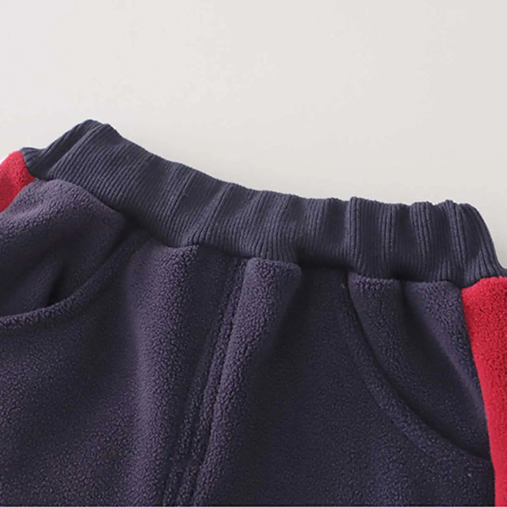 Boys Navy Blue Color-Blocked Fleece Hooded Zipper Jacket With Jogger Co-ord Sets Sets