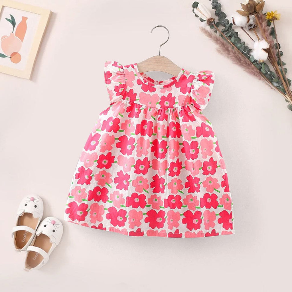 Girls Short Sleeve Floral Print Fit & Flare Dress