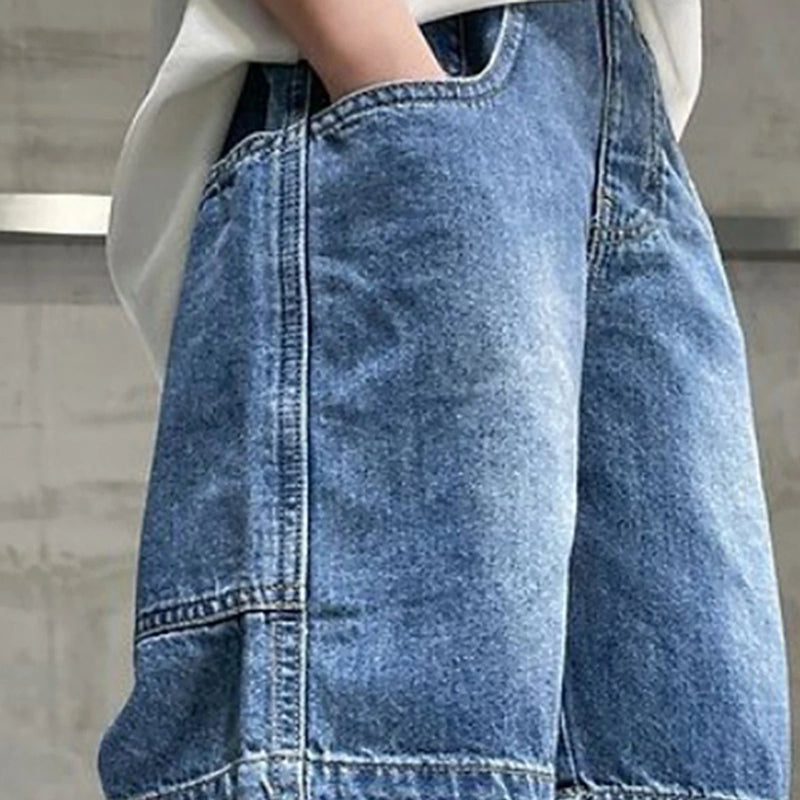 Boys Blue Stone Washed Loose Fit Denim Shorts Shorts