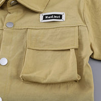 Boys Khaki Short Sleeve Shirt With Printed T-shirts And Elasticated Shorts Sets 3 pc. Sets