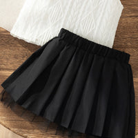 Girls White Flower Applique Flutter Sleeve Top With Skirt Sets 2 pc. Sets