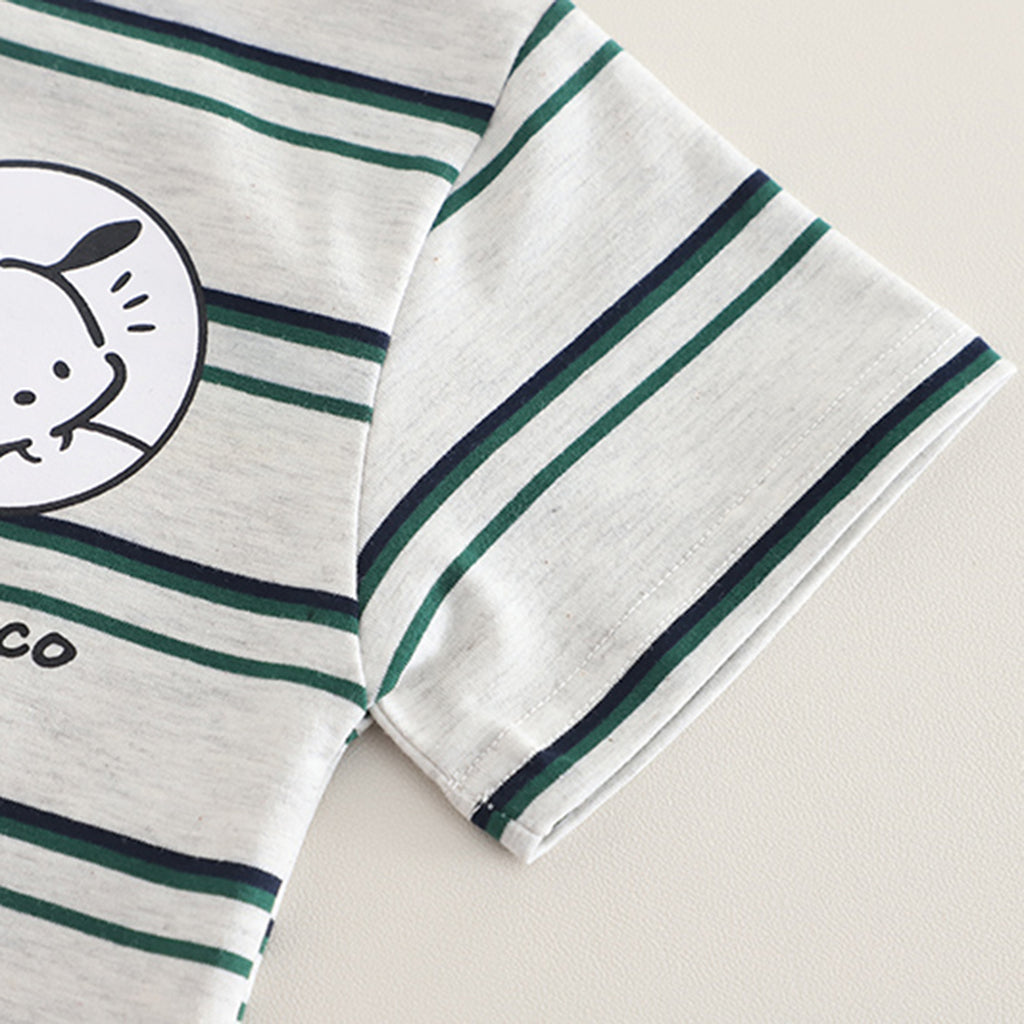 Boys White Striped Short Sleeves Round Neck T-Shirt With Shorts Set 2 pc. Sets