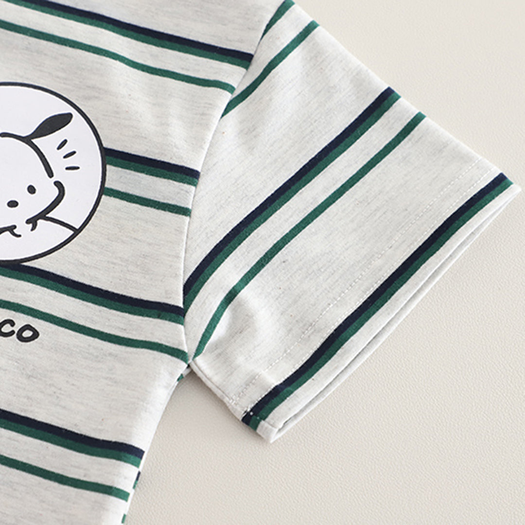 Boys White Striped Short Sleeves Round Neck T-Shirt With Shorts Set 2 pc. Sets