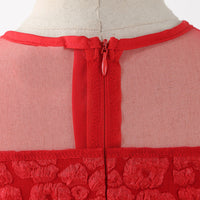 Girls Red Puff Sleeve Fit & Flare Textured Dress Casual Dresses