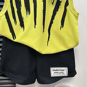 Boys Yellow Abstract Printed Sleeveless T-Shirt With Shorts Sets 2 pc. Sets