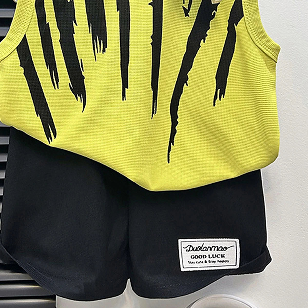 Boys Yellow Abstract Printed Sleeveless T-Shirt With Shorts Sets 2 pc. Sets