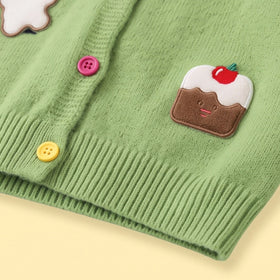 Girls Green Applique Long Sleeve Cardigan Sweaters & Cardigans