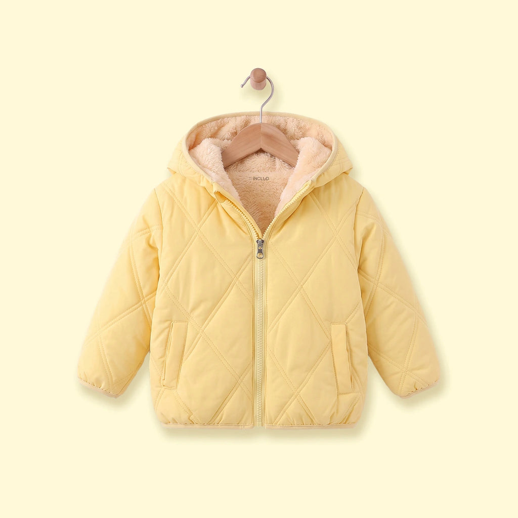 Girls Yellow Long Sleeve Hooded Puffer Jacket Coats & Jackets Yellow 1-2 Y