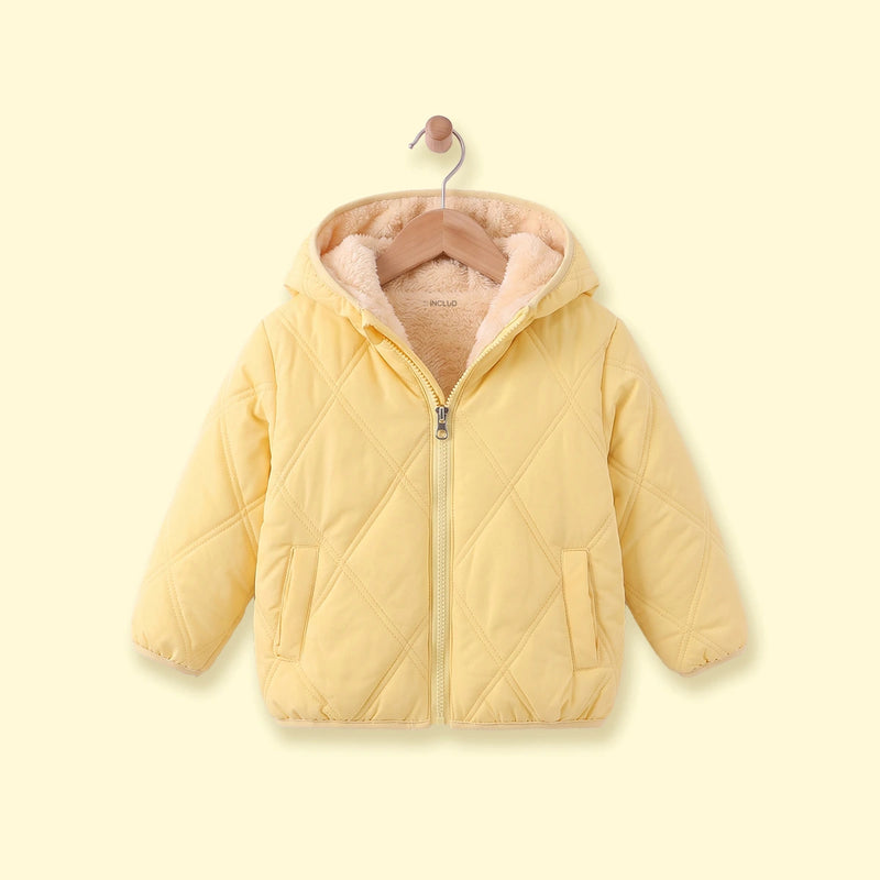 Girls Yellow Long Sleeve Hooded Puffer Jacket Coats & Jackets Yellow 1-2 Y