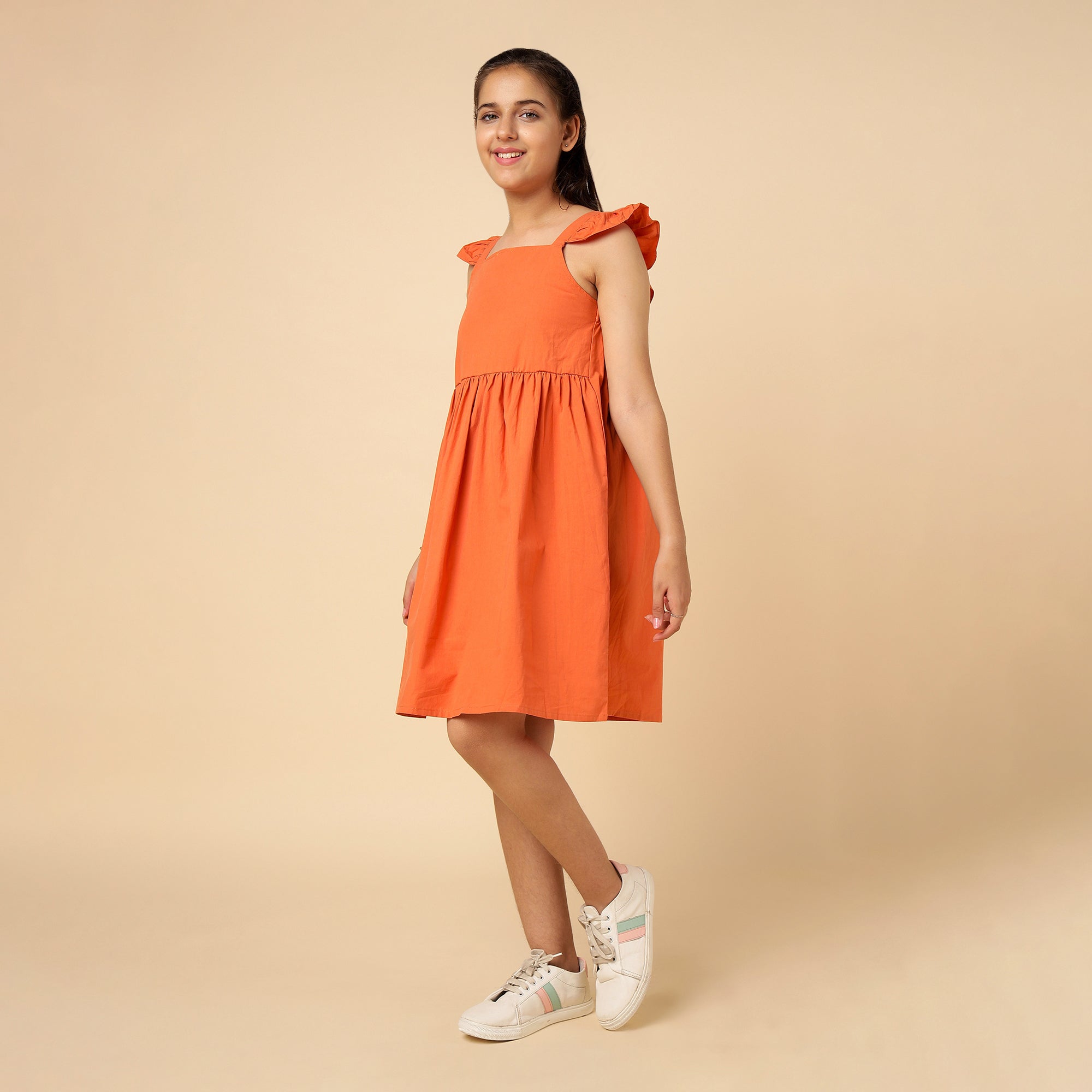 Girls Dress with Ruffle Sleeve Casual Dresses   