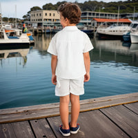 Boys White Printed Shirt with Shorts Set Sets