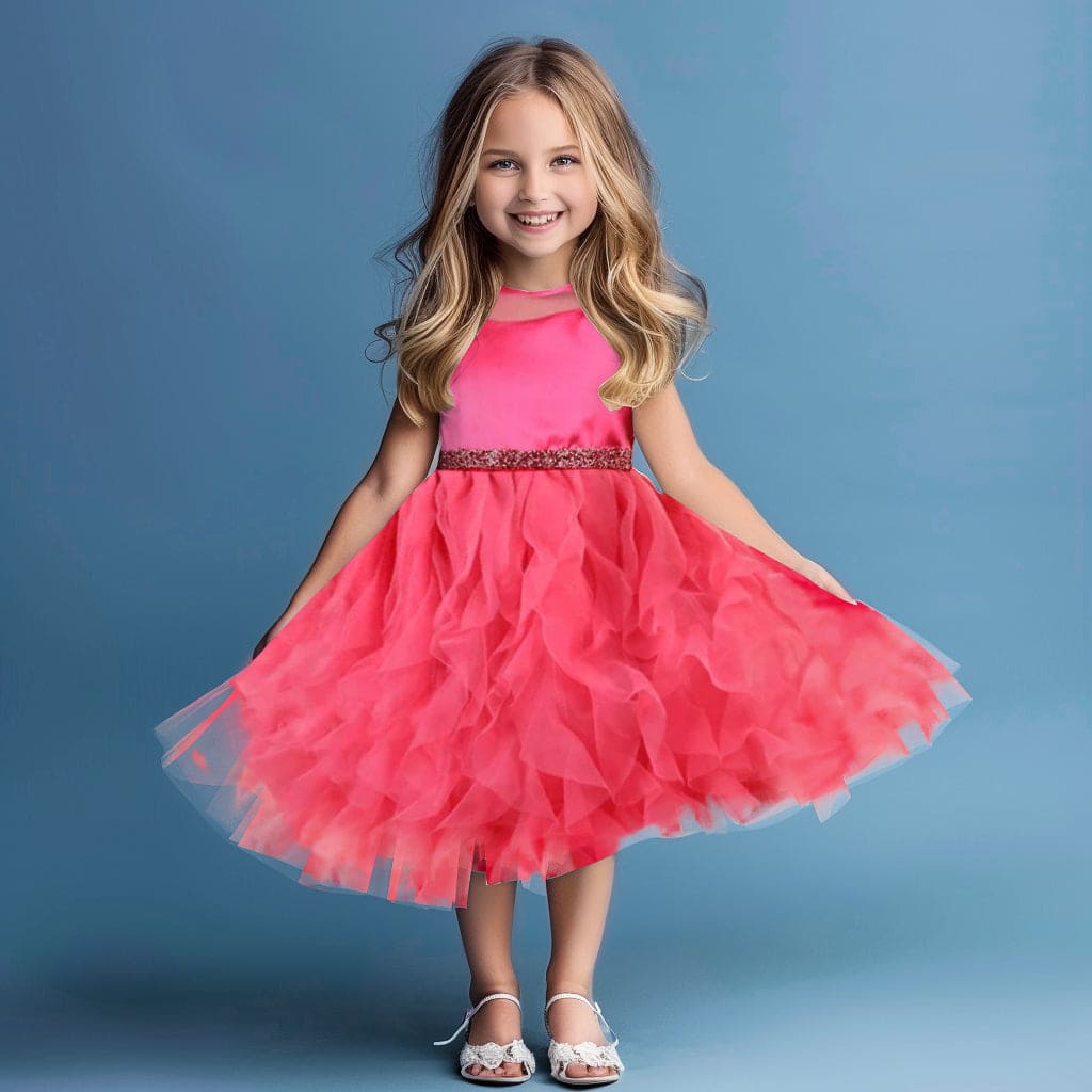 Girls Sateen Frilly Party Dress