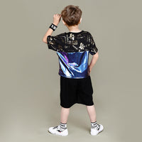 Boys Blue Metallic T-shirt with Printed Shorts Set Sets