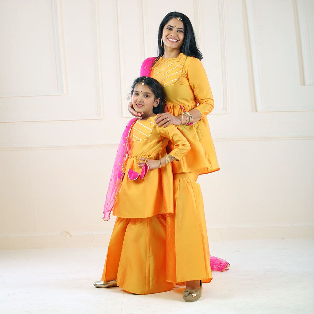 Yellow Mom & Daughter Kurta-Sharara with Dupatta Set Mom & Daughter Yellow S 1-2 Y