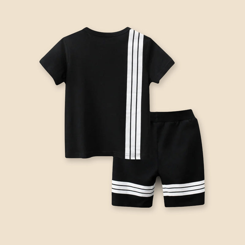 Boys Black Side Striped T-shirt with Shorts Set Sets
