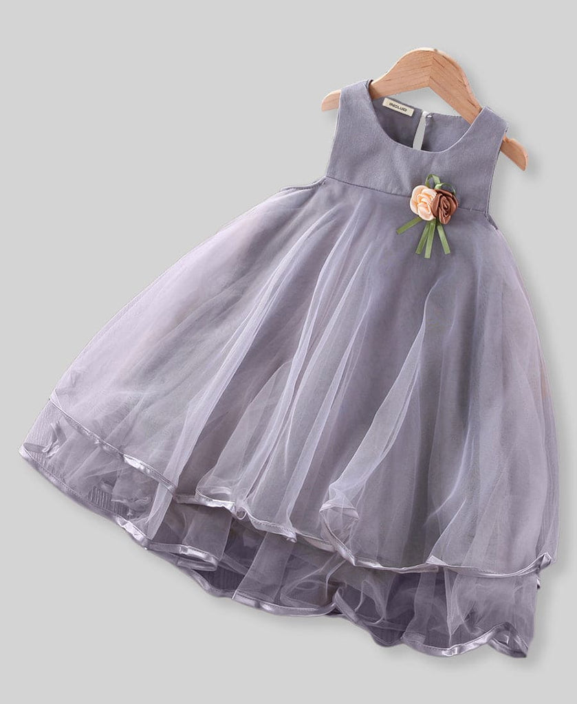 Girls Tulle Overlay Dress with Flower Applique