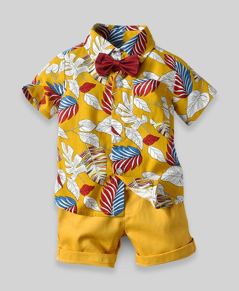 Boys 2 Piece Party Wear Set with Bow - Hawaiian Print