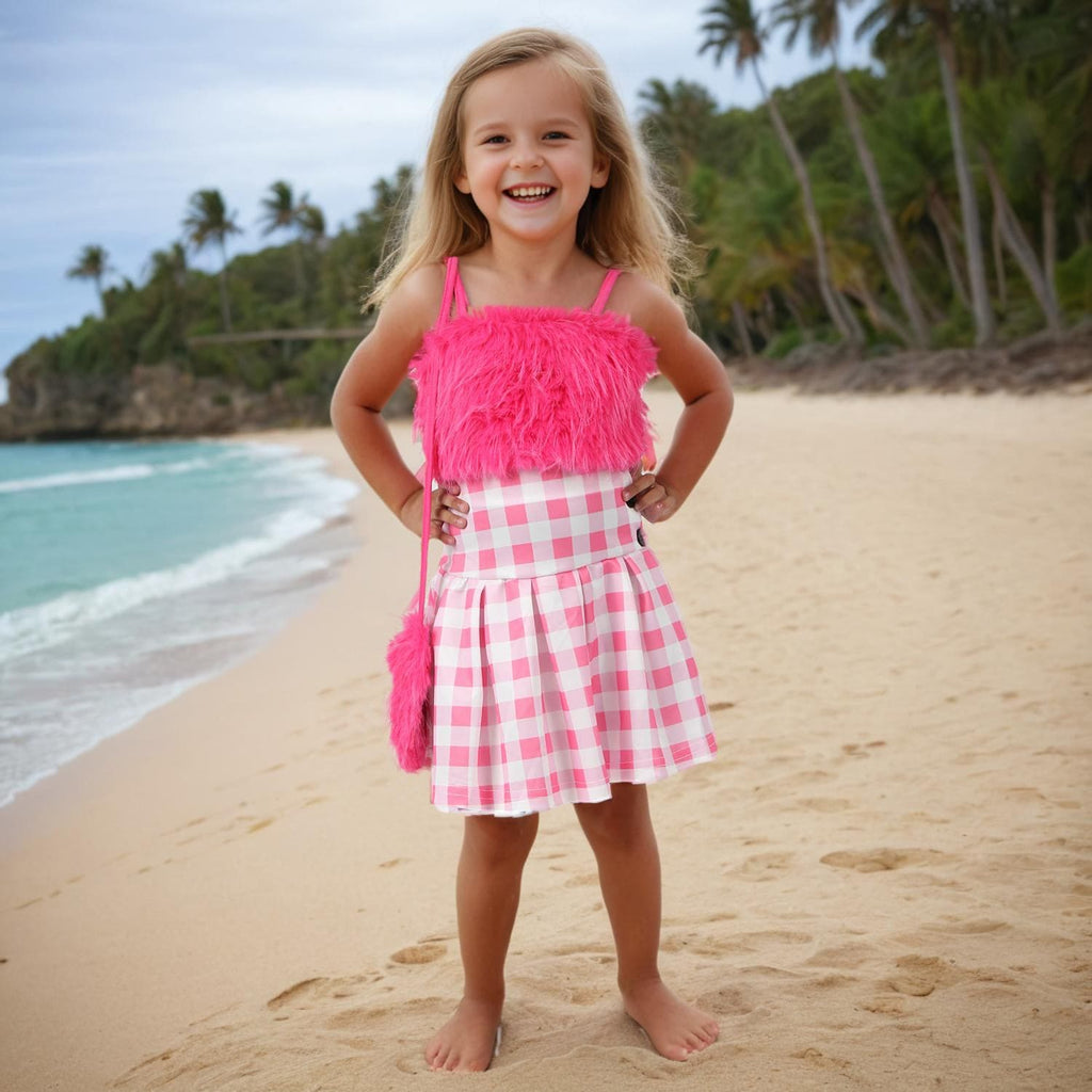 Girls Fuchsia Crop Top with Skirt & Sling Bag