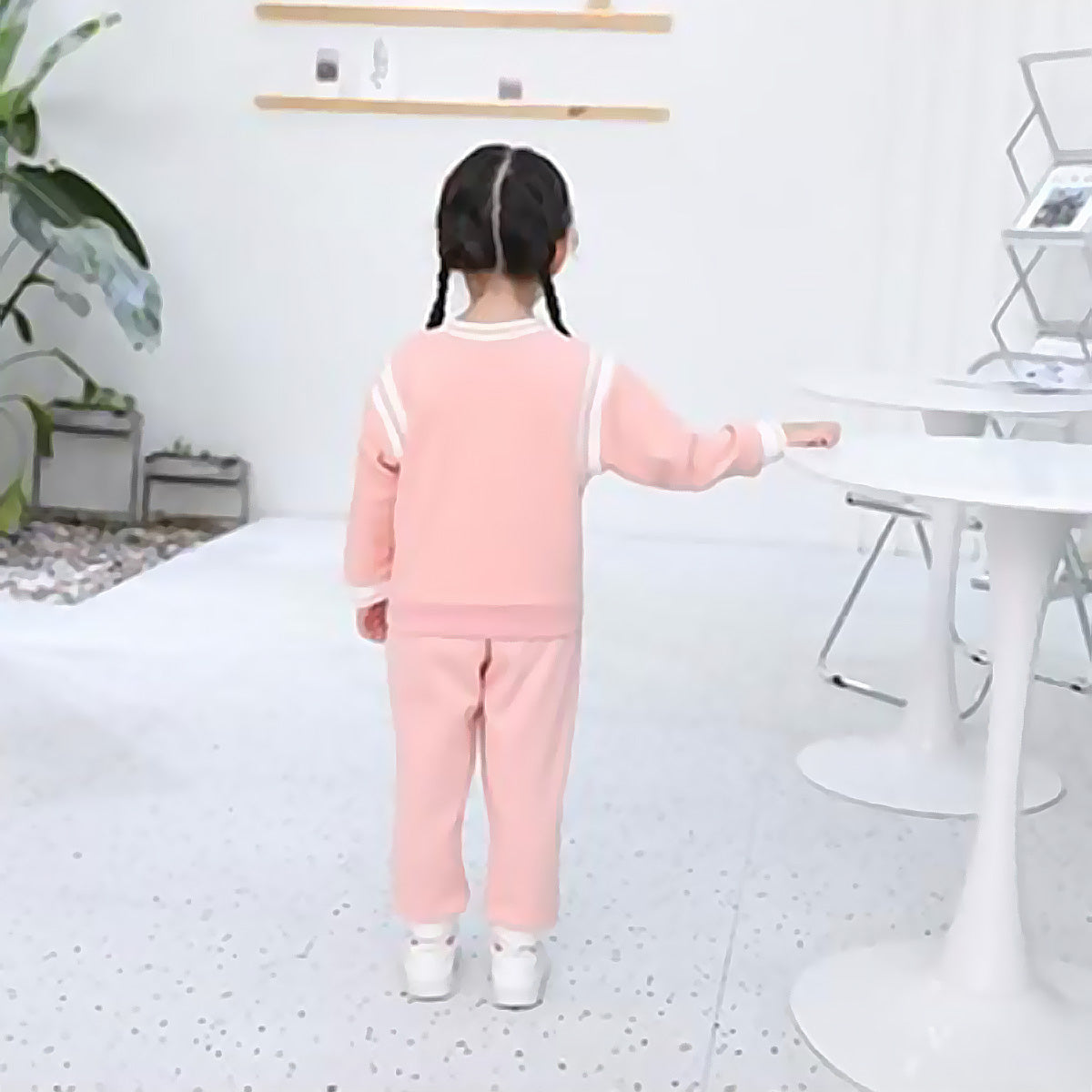 Girls Pink Motif Print Sweatshirt with Joggers Set Sets